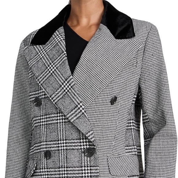 Avec Les Filles Jackets & Blazers - Avec Les Filles Houndstooth Mixed Media Double Breasted Blazer